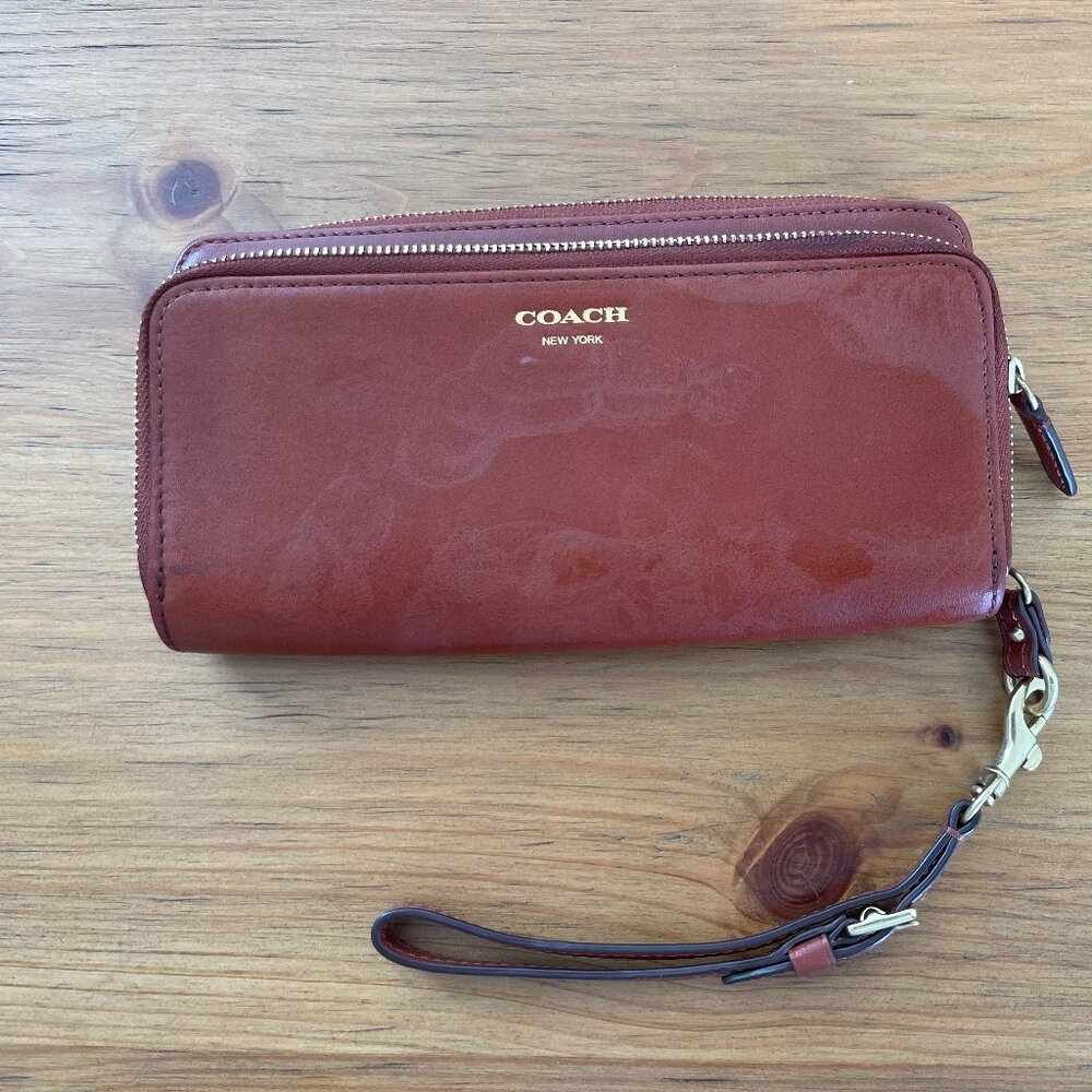 Coach double zip accordion wallet